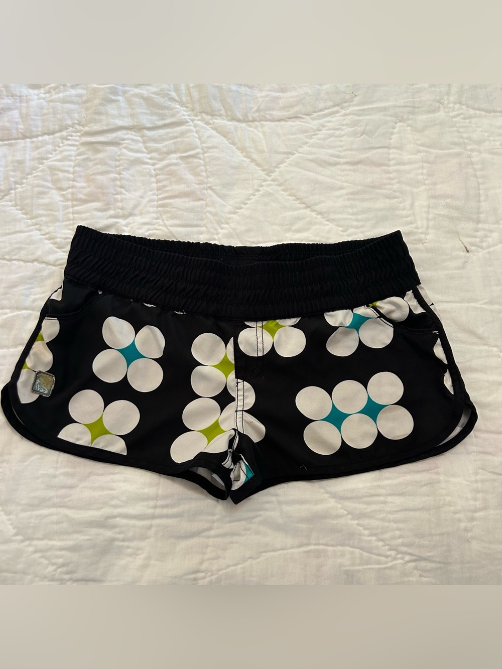 VTG Y2K Roxy Board Shorts Low Rise Juniors 9 Black Polka Dot Surf Swim Beach